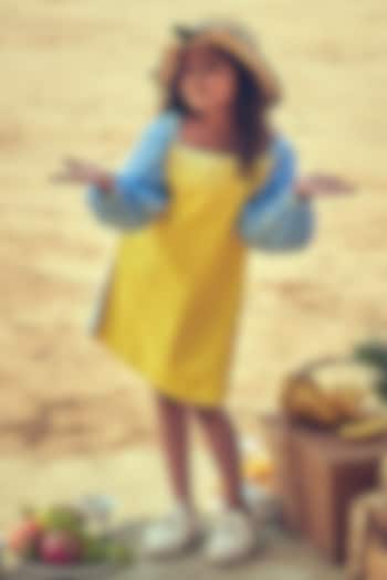 Yellow & Blue Cotton Ombre Dress For Girls by Little Luxury