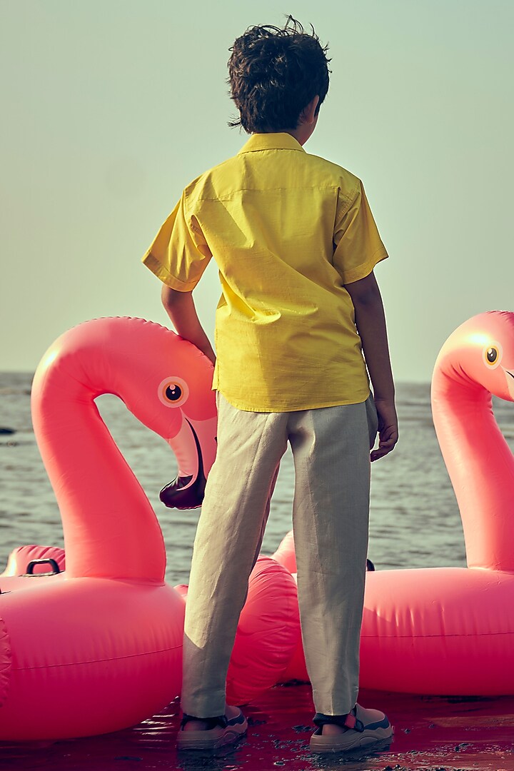Khaki Linen Pant Set For Boys by Little Luxury at Pernia's Pop Up Shop