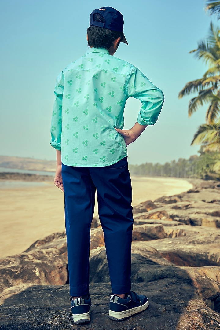 Navy Blue Cotton Twill Pant Set For Boys by Little Luxury at Pernia's Pop Up Shop