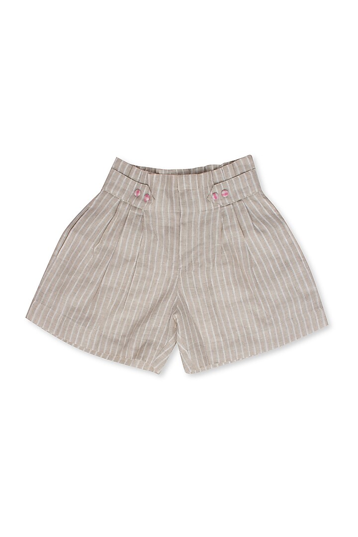 Beige Linen Shorts For Girls by Little Luxury at Pernia's Pop Up Shop