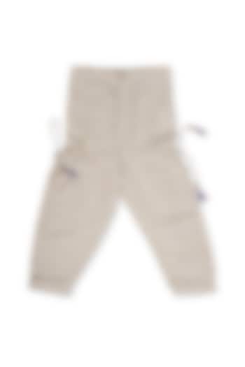 Beige Linen Embellished Baggy Pants For Girls by Little Luxury