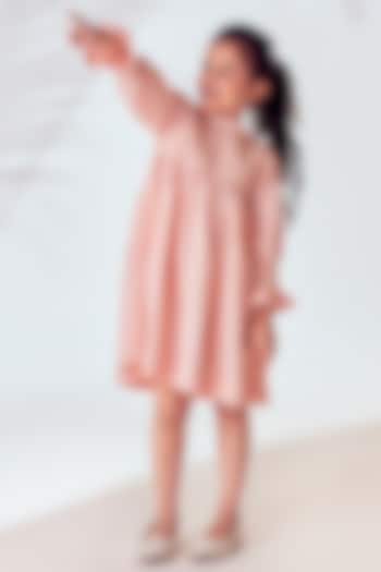 Powder Pink Cotton Pleated Dress For Girls by Little Luxury