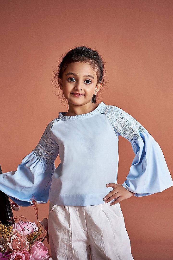 Sky Blue Cotton Top For Girls by Little Luxury