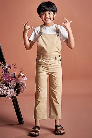 Khaki Cotton Jumpsuit For Boys by Little Luxury