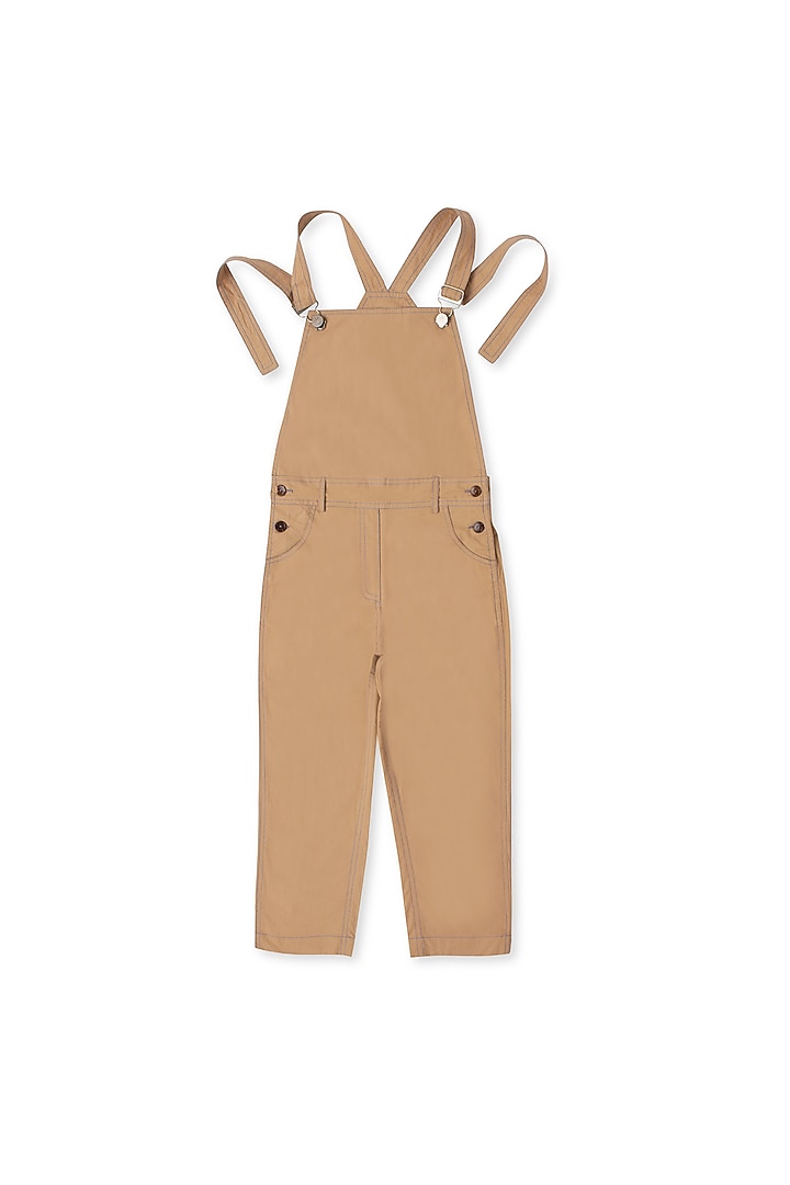 Khaki Cotton Jumpsuit For Boys by Little Luxury at Pernia's Pop Up Shop