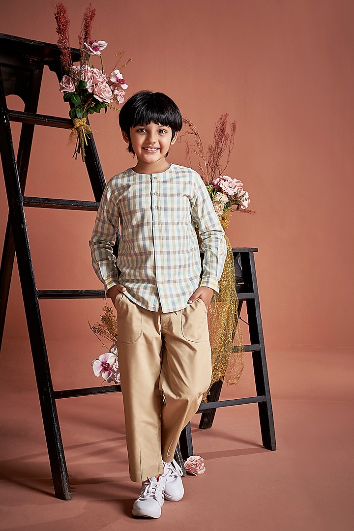 Khaki Cotton Pants For Boys by Little Luxury