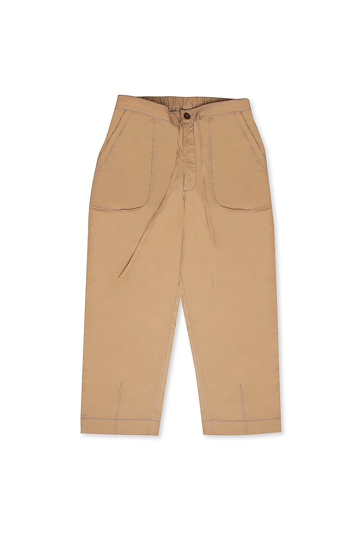 Khaki Cotton Pants For Boys by Little Luxury at Pernia's Pop Up Shop