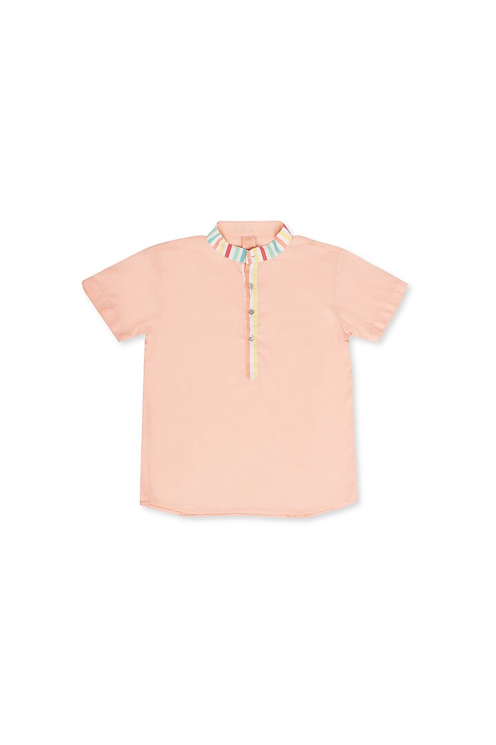 Peach Cotton Printed Kurta For Boys by Little Luxury