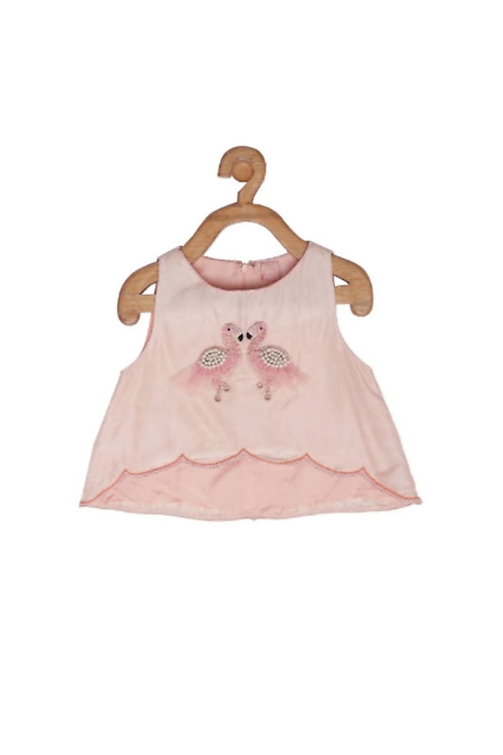 Shell-Pink Embroidered Crop Top For Girls by Little Luxury