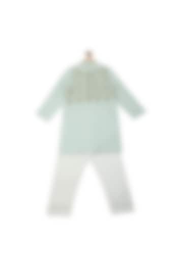 Mint Green Self Embroidered Kurta Set For Boys by Little Luxury at Pernia's Pop Up Shop
