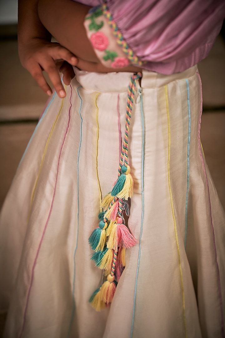 Off-White Chanderi Lehenga Set For Girls by Little Luxury at Pernia's Pop Up Shop
