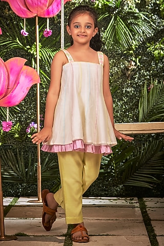 Off-White Embroidered Tunic Set For Girls by Little Luxury