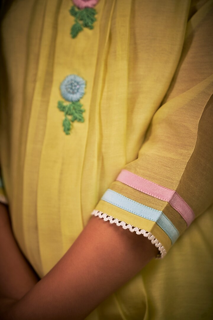 Lemon Yellow Kurta Set For Girls by Little Luxury at Pernia's Pop Up Shop