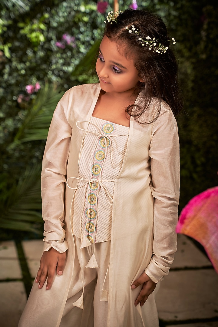 White Chanderi Co-Ord Set For Girls by Little Luxury at Pernia's Pop Up Shop