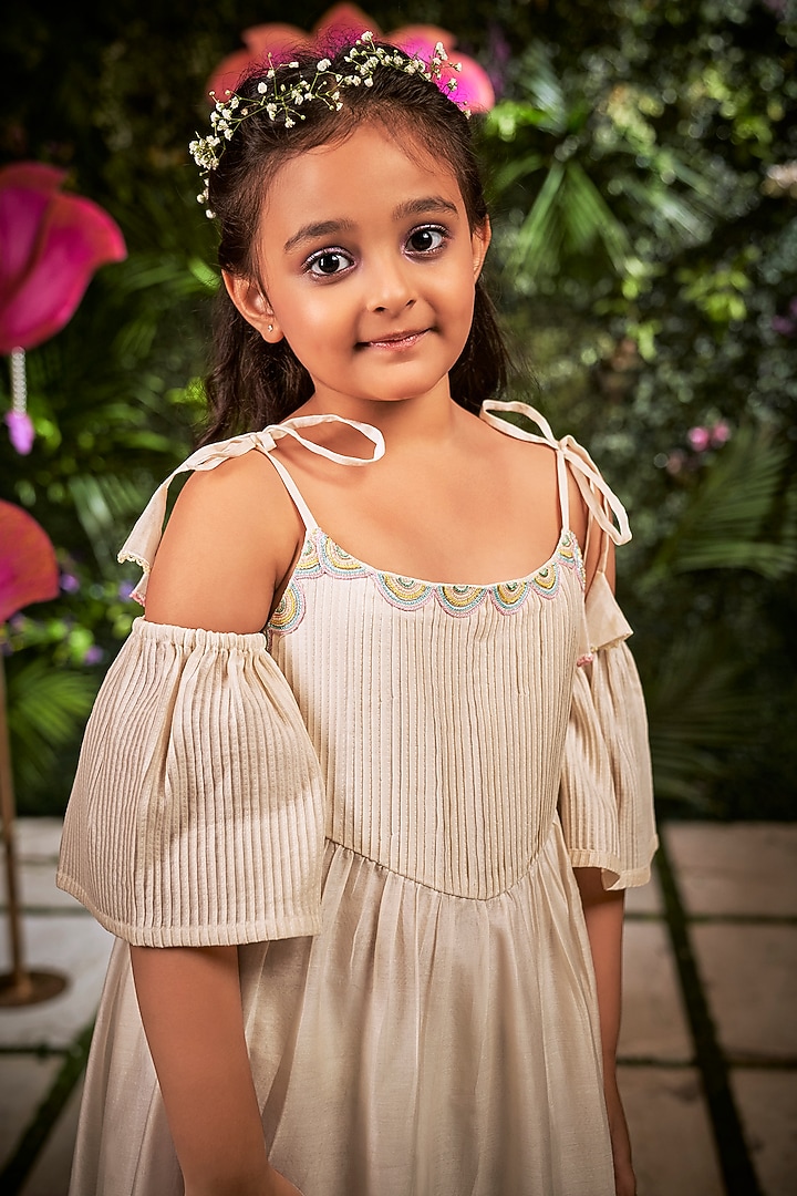 Off-White Hand Embroidered Maxi Dress For Girls by Little Luxury at Pernia's Pop Up Shop