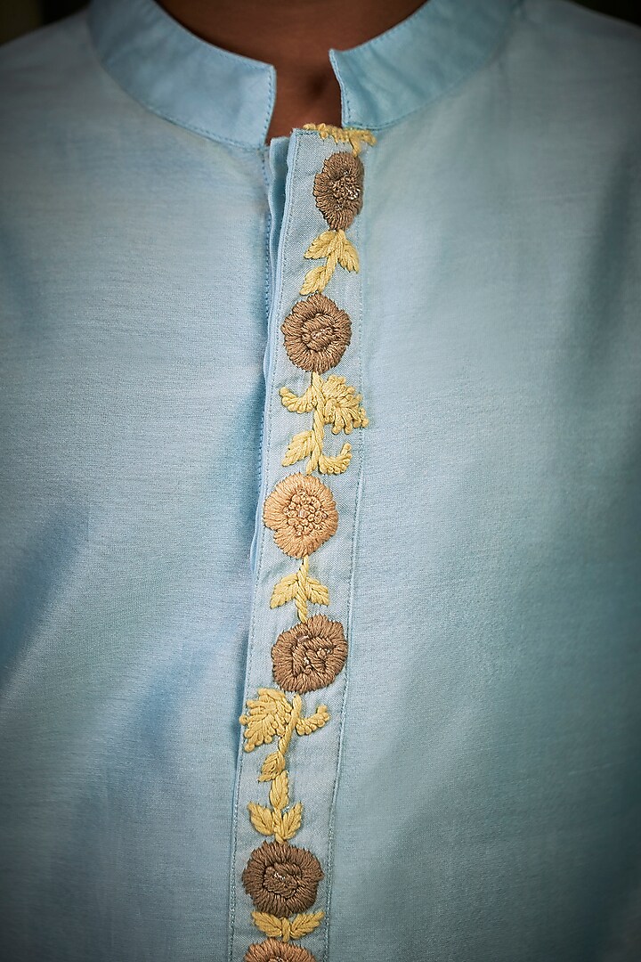 Sky Blue Embroidered Kurta Set For Boys by Little Luxury at Pernia's Pop Up Shop