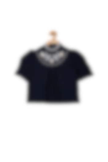 Navy Blue Embroidered Boho Top For Girls by Little Luxury