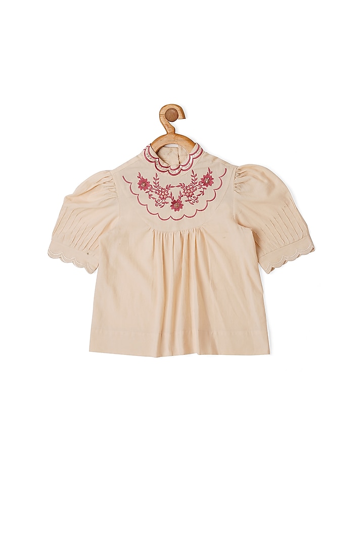 Beige Embroidered Boho Top For Girls by Little Luxury