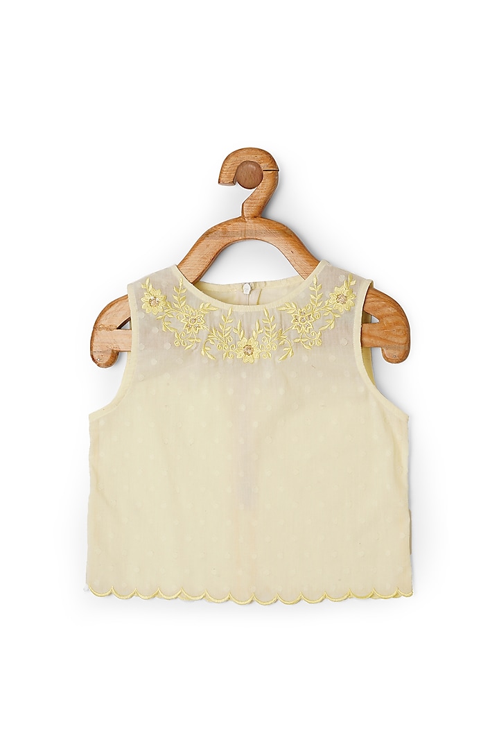 Lemon Yellow Embroidered Crop Top For Girls by Little Luxury