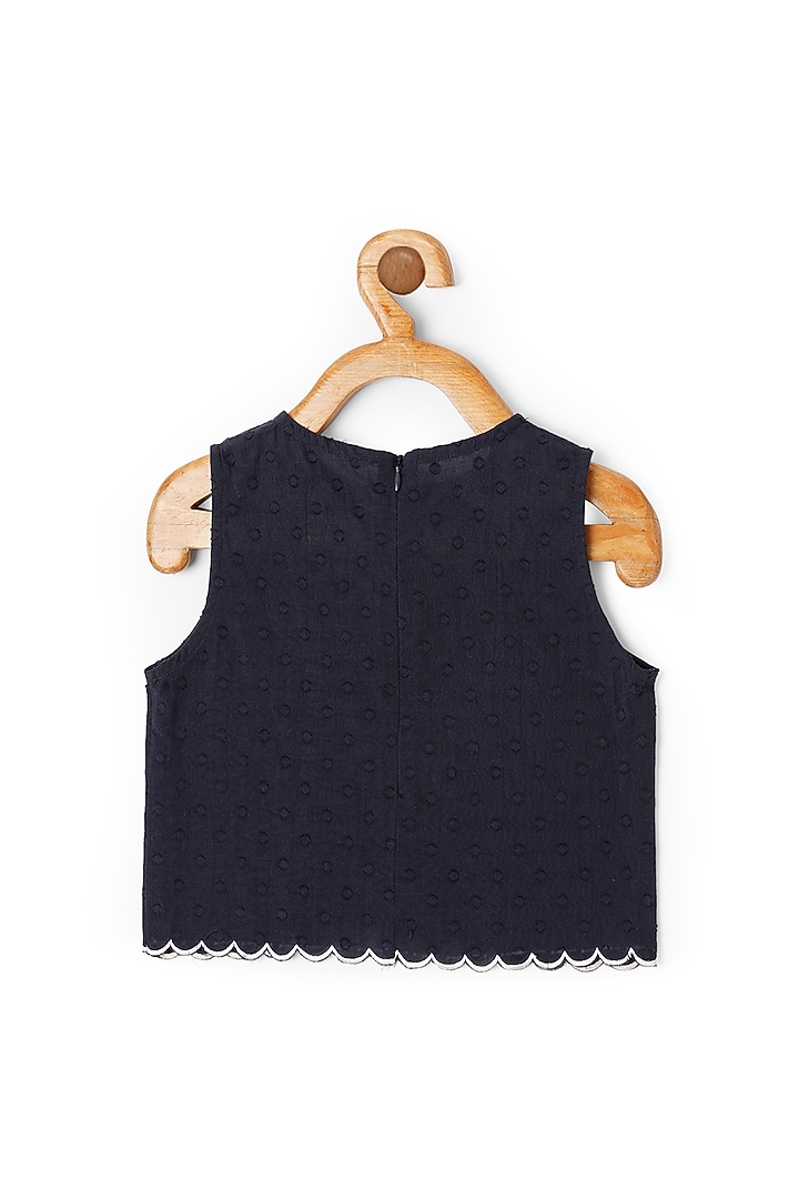 Dark Navy Blue Embroidered Crop Top For Girls by Little Luxury at Pernia's Pop Up Shop