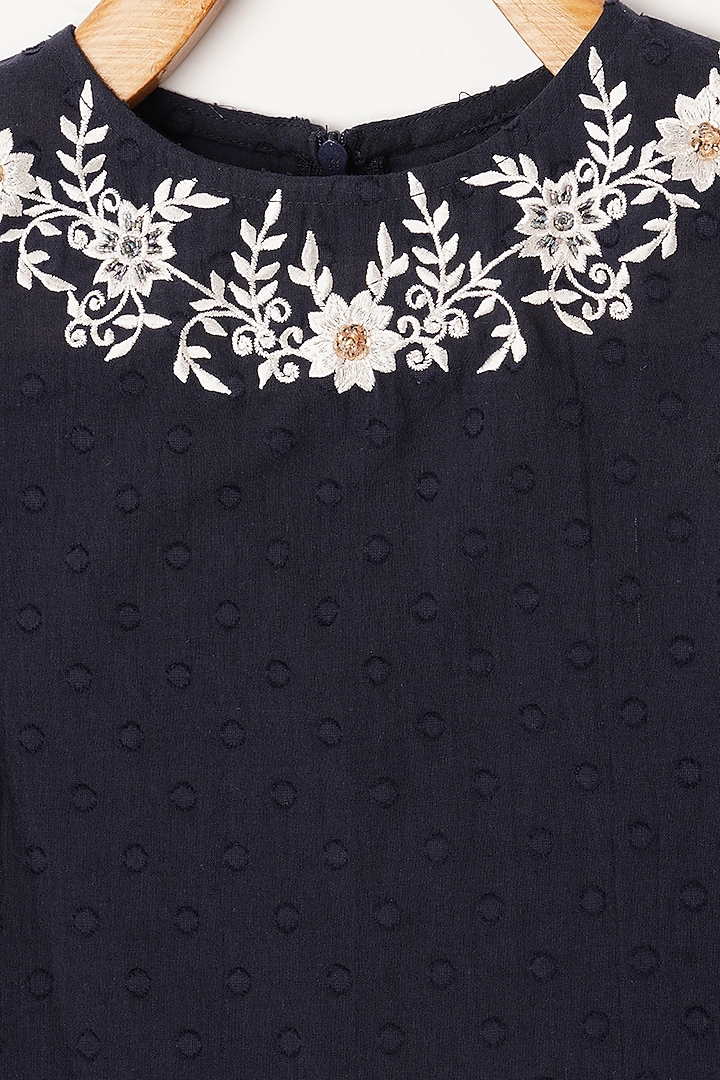 Dark Navy Blue Embroidered Crop Top For Girls by Little Luxury at Pernia's Pop Up Shop