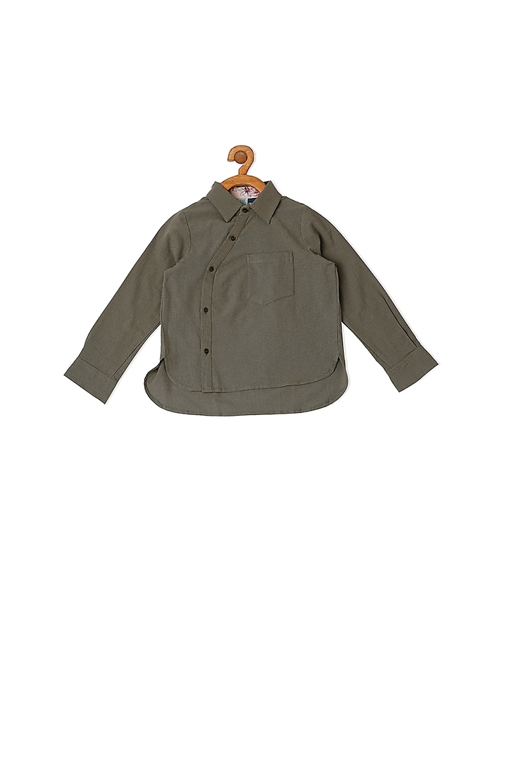 Olive Cotton Shirt For Boys by Little Luxury