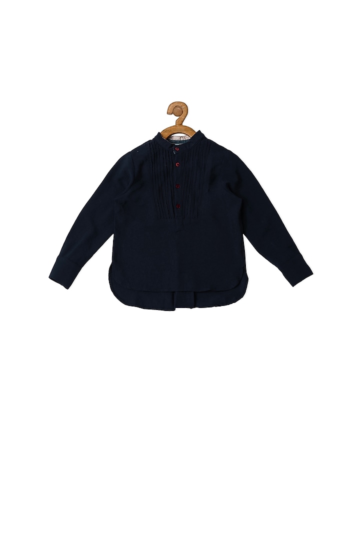 Dark Navy Blue Cotton Shirt For Boys by Little Luxury at Pernia's Pop Up Shop
