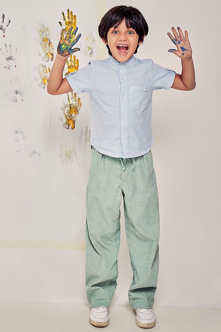 Mint Blue Corduroy Baggy Pants For Boys by Little Luxury