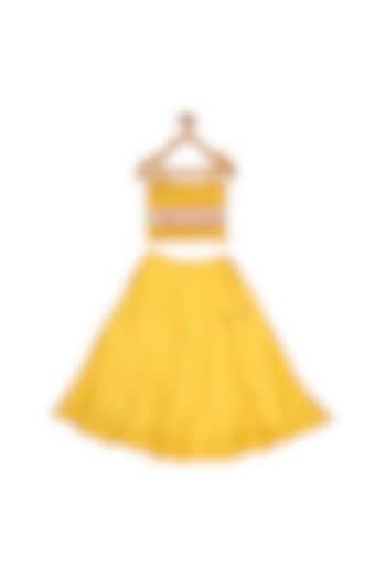 Marigold Yellow Chanderi Lehenga Set For Girls by Little Luxury at Pernia's Pop Up Shop