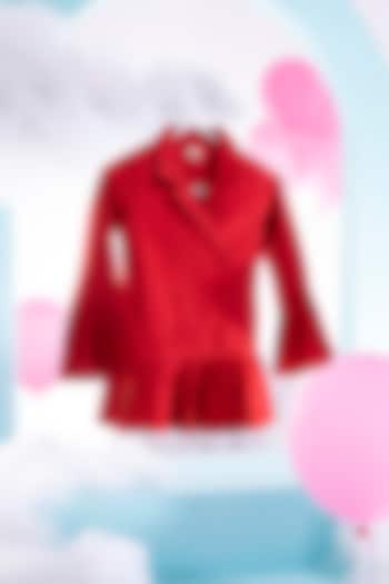 Red Cotton Satin Jacket Dress For Girls by Little Luxury