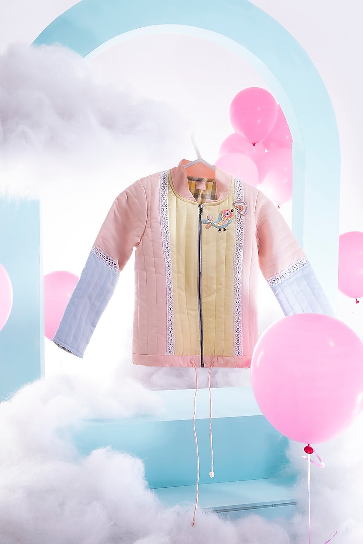 Multi-Colored Embroidered Bomber Jacket For Girls by Little Luxury