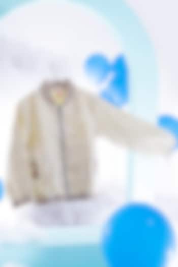 Off-White Linen Bomber Jacket For Boys by Little Luxury