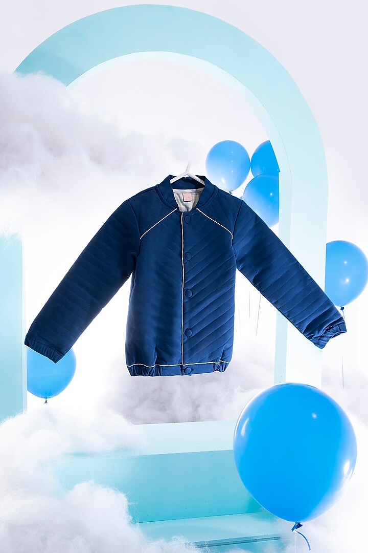 Midnight Blue Cotton Twill Jacket For Boys by Little Luxury