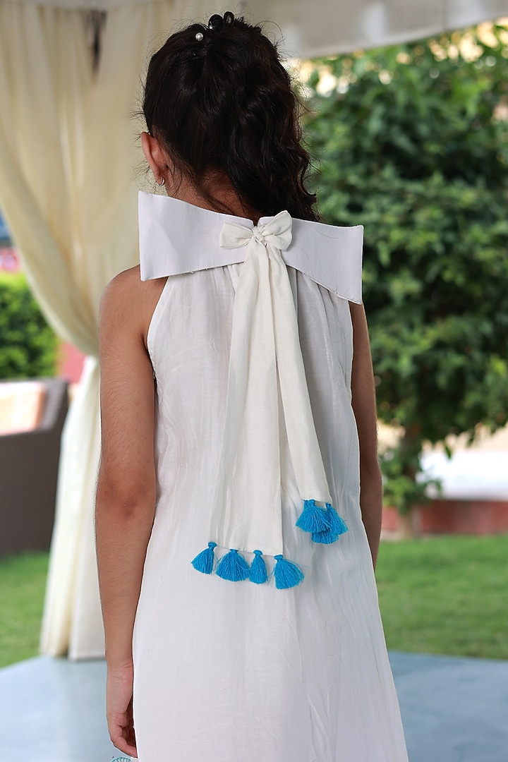 Off-White Muslin Silk Dhoti Set For Girls by Little Luxury at Pernia's Pop Up Shop