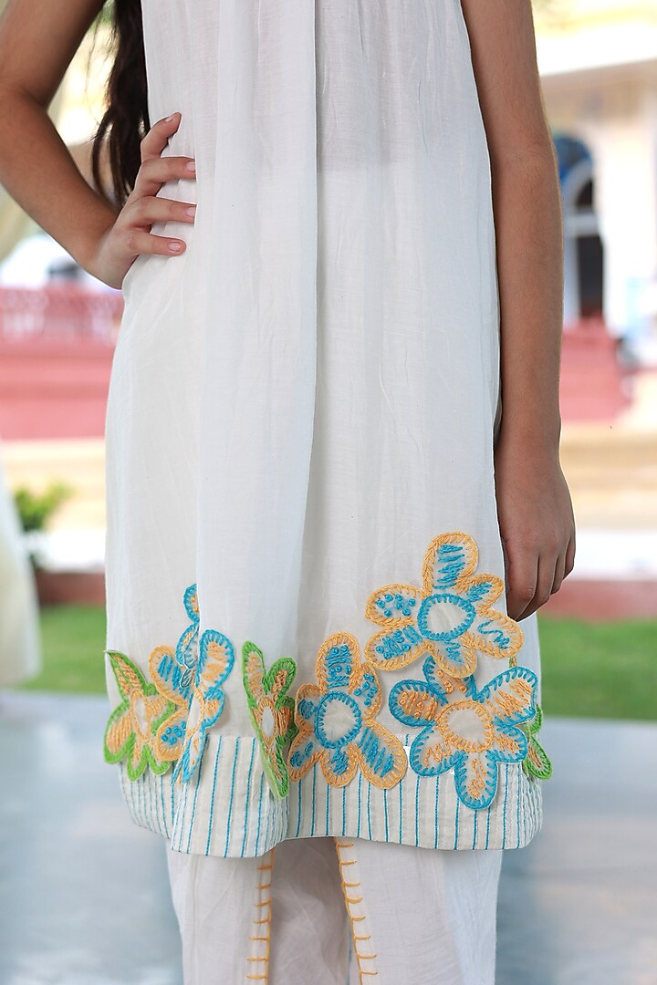 Off-White Muslin Silk Dhoti Set For Girls by Little Luxury at Pernia's Pop Up Shop