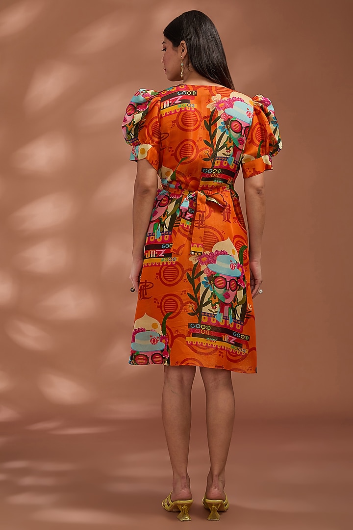 Rustic Orange Bemberg Tissue Digital Printed Knee-Length Dress by Liz Paul  at Pernia's Pop Up Shop 2026
