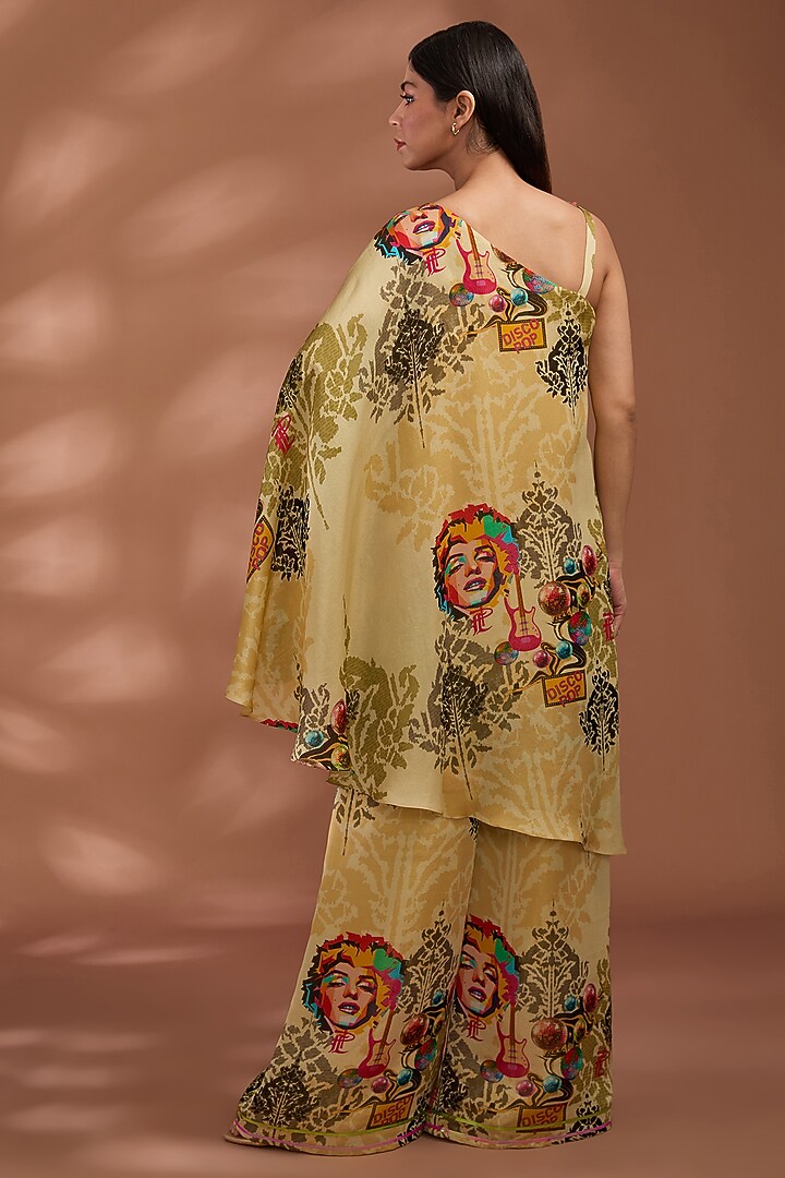 Beige Bemberg Tissue Organza Digital Printed Kaftan Set by Liz Paul at Pernia's Pop Up Shop