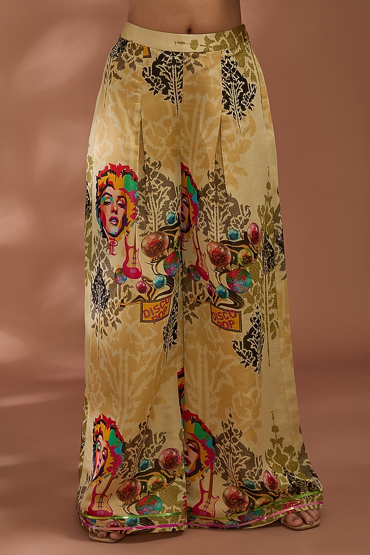 Beige Bemberg Tissue Organza Digital Printed Kaftan Set by Liz Paul at Pernia's Pop Up Shop