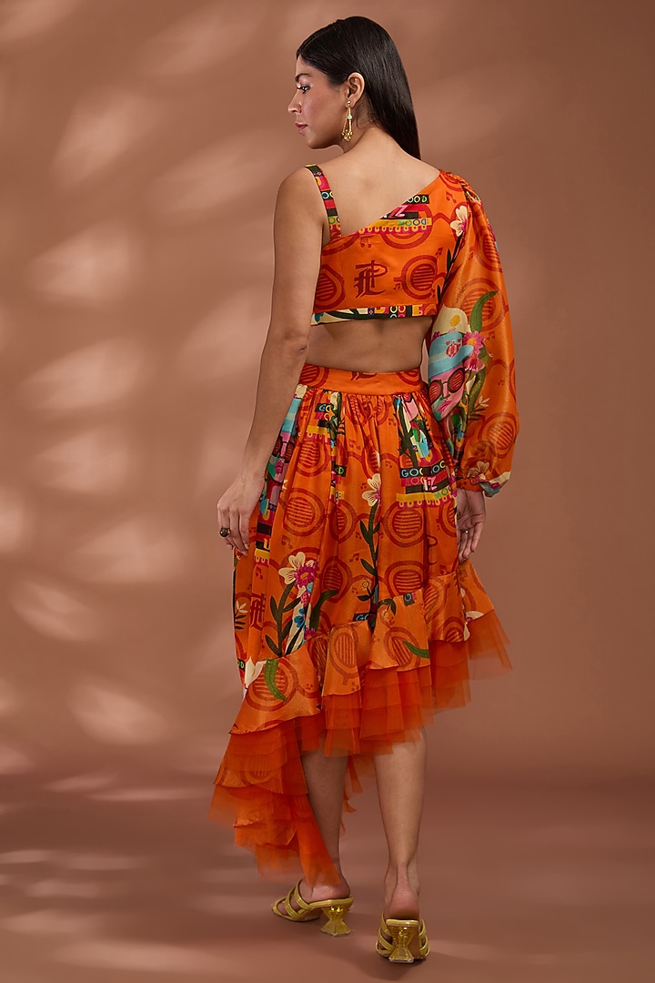Rustic Orange Bemberg Tissue Organza Digital Printed Asymmetric Skirt Set by Liz Paul at Pernia's Pop Up Shop
