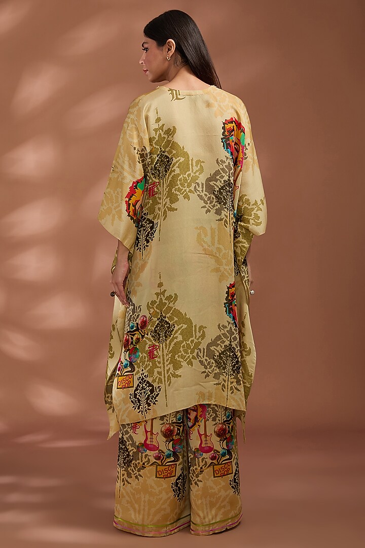 Beige Bemberg Tissue Organza Digital Printed Kaftan Set by Liz Paul at Pernia's Pop Up Shop