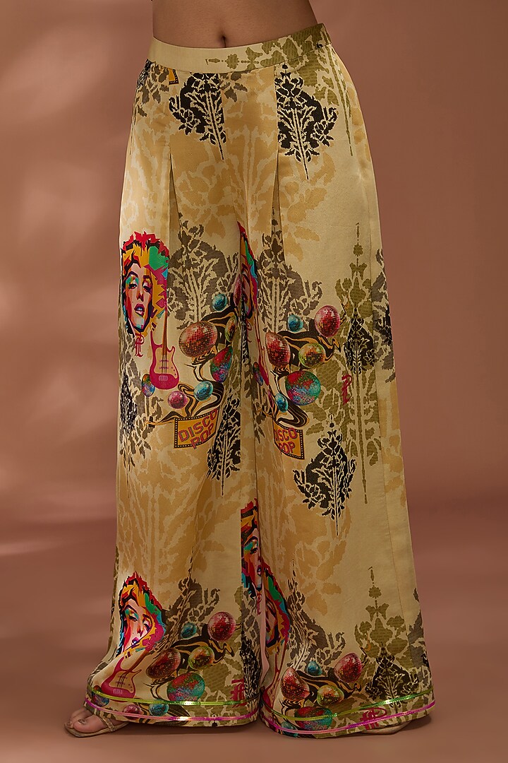 Beige Bemberg Tissue Organza Digital Printed Kaftan Set by Liz Paul at Pernia's Pop Up Shop