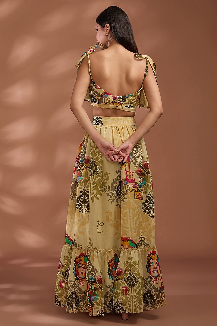 Beige Bemberg Tissue Organza Digital Printed Skirt Set by Liz Paul at Pernia's Pop Up Shop