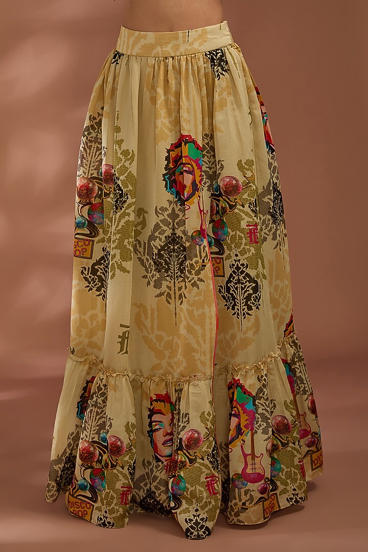 Beige Bemberg Tissue Organza Digital Printed Skirt Set by Liz Paul at Pernia's Pop Up Shop