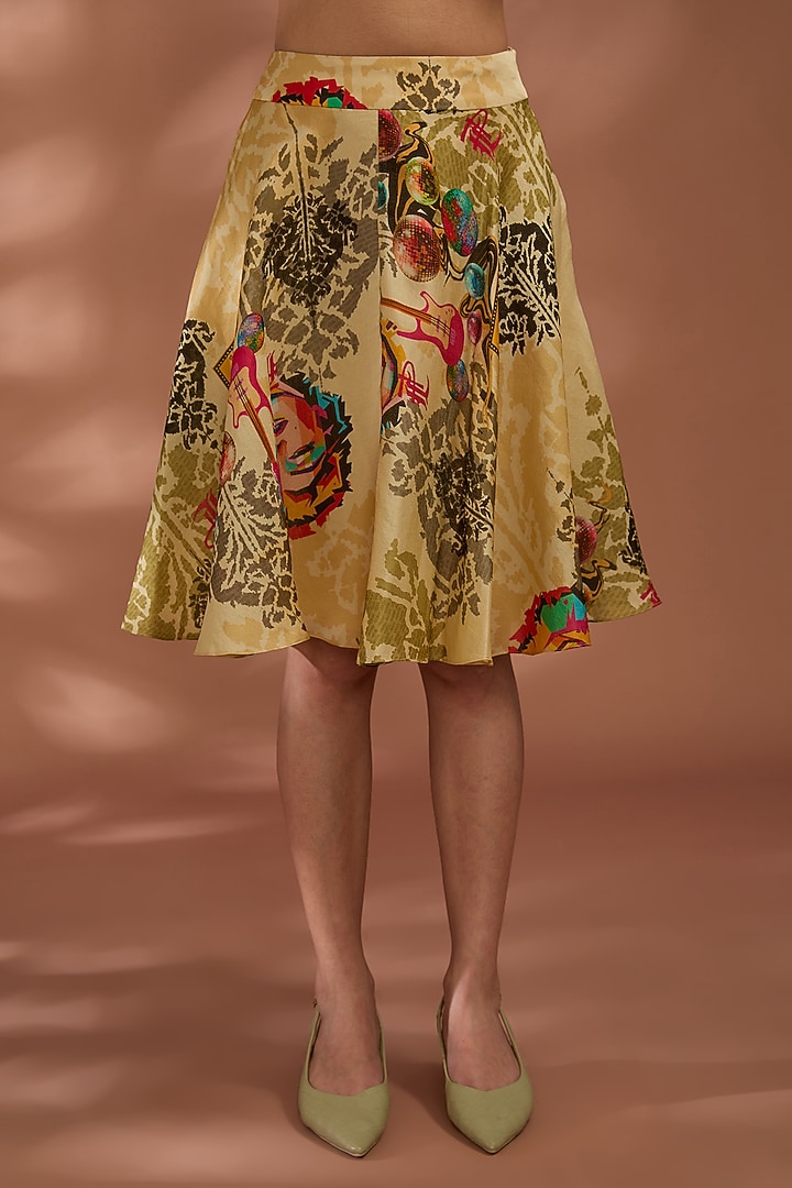Beige Bemberg Tissue Organza Digital Printed Skirt Set by Liz Paul at Pernia's Pop Up Shop