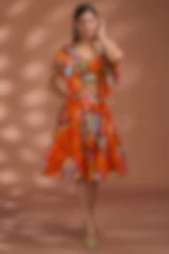 Rustic Orange Bemberg Tissue Organza Digital Printed Skirt Set by Liz Paul