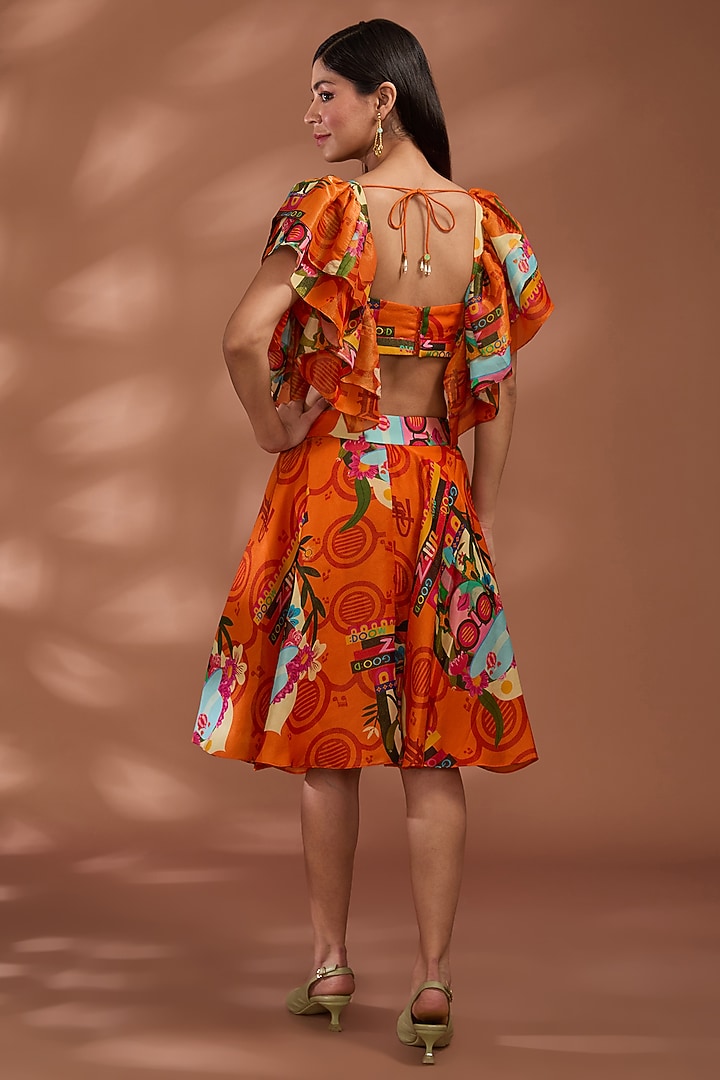Rustic Orange Bemberg Tissue Organza Digital Printed Skirt Set by Liz Paul at Pernia's Pop Up Shop