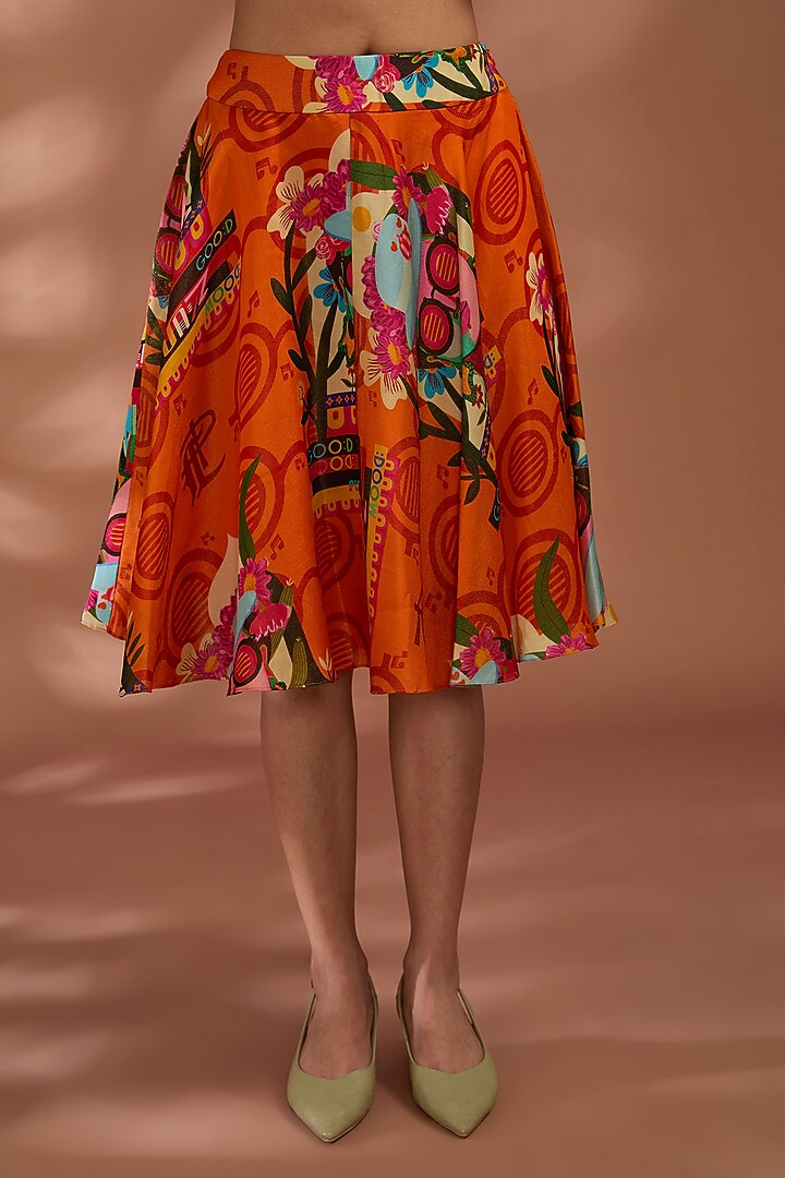 Rustic Orange Bemberg Tissue Organza Digital Printed Skirt Set by Liz Paul at Pernia's Pop Up Shop