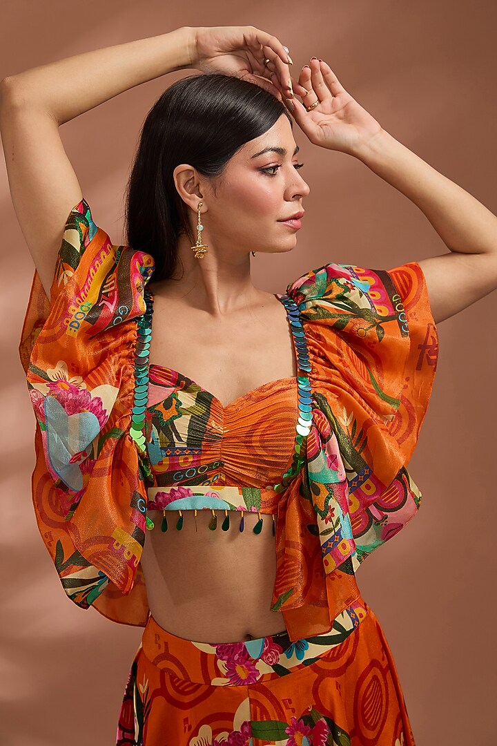 Rustic Orange Bemberg Tissue Organza Digital Printed Skirt Set by Liz Paul at Pernia's Pop Up Shop