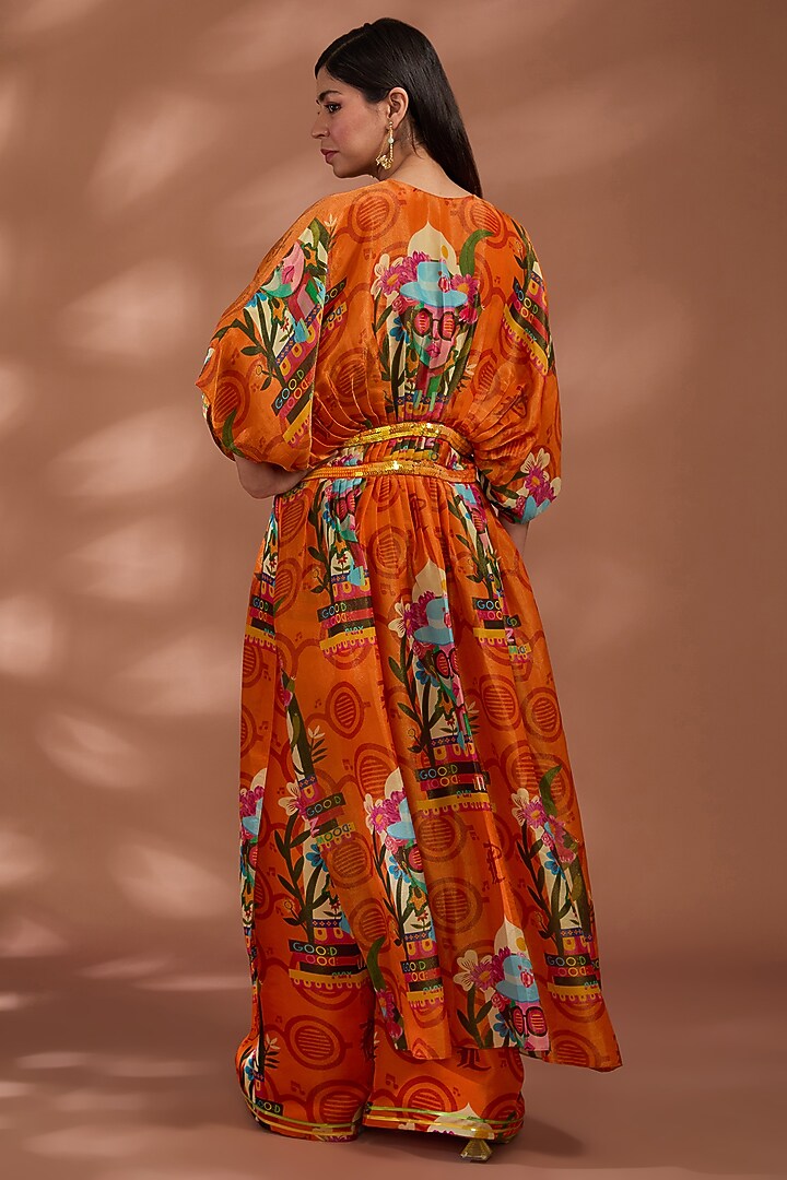 Rustic Orange Bemberg Tissue Organza Digital Printed Cape Set by Liz Paul at Pernia's Pop Up Shop