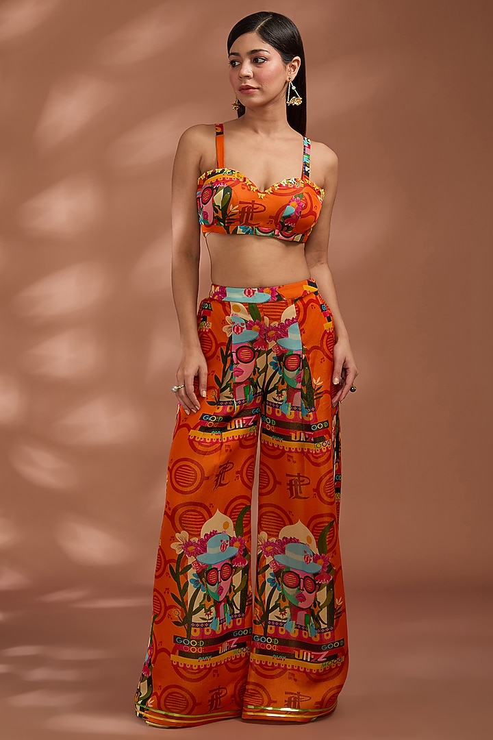 Rustic Orange Bemberg Tissue Organza Digital Printed Cape Set by Liz Paul at Pernia's Pop Up Shop